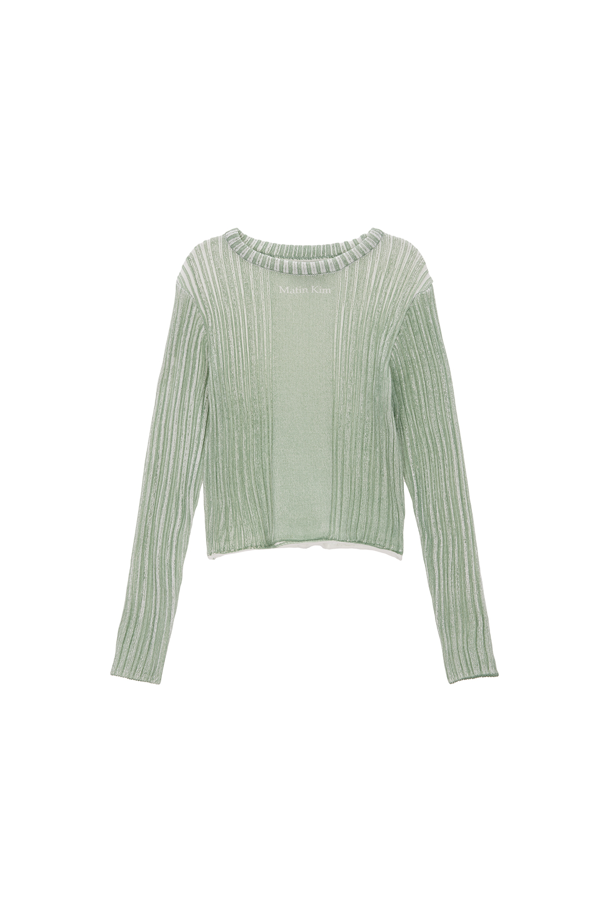 STRIPE PRINTED CROP KNIT PULLOVER IN MINT