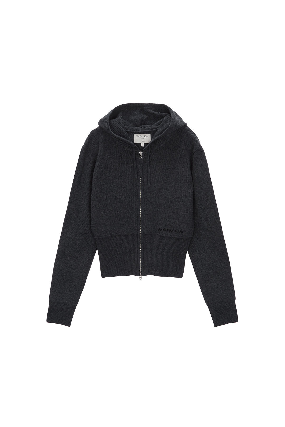 RIBBED KNIT HOODY ZIP UP FOR WOMEN IN CHARCOAL