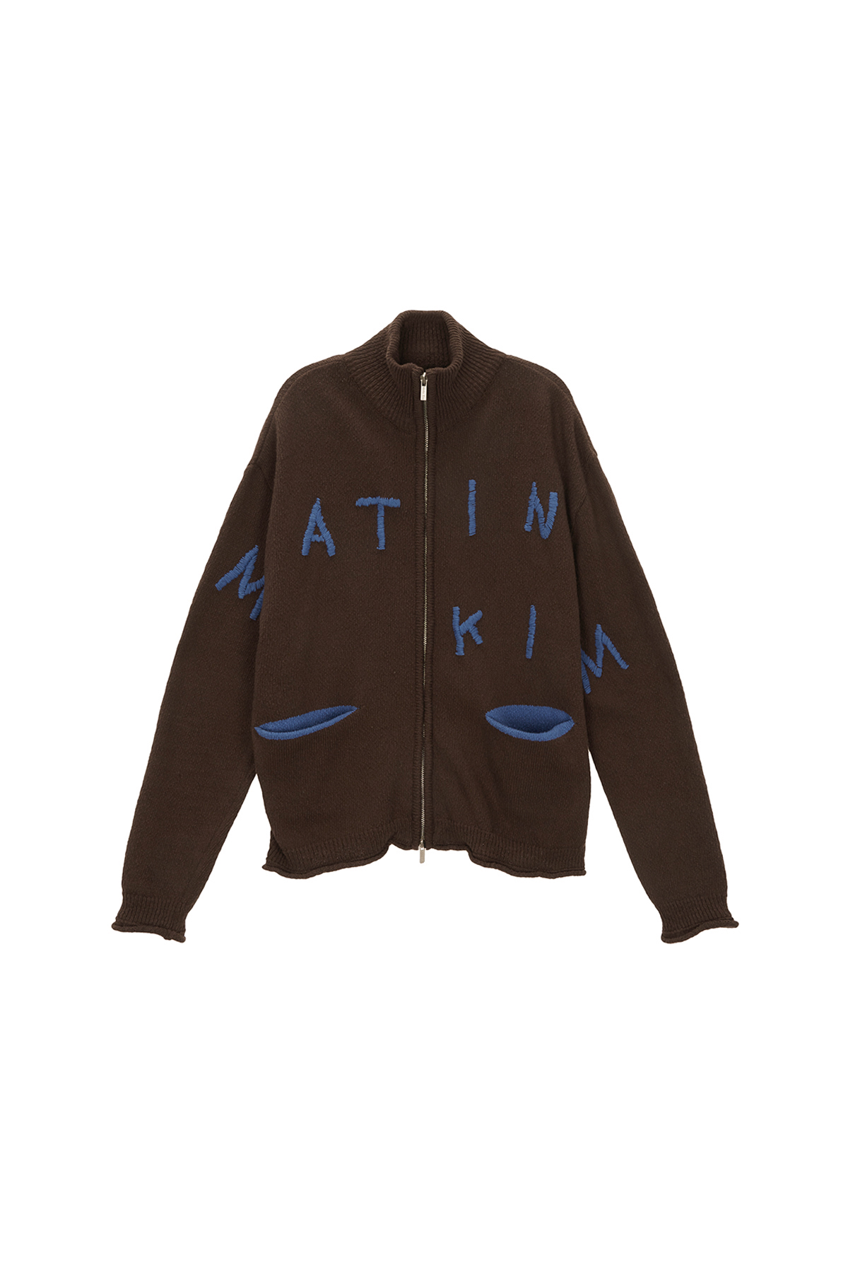 EMBROIDERY LOGO KNIT ZIP UP IN BROWN