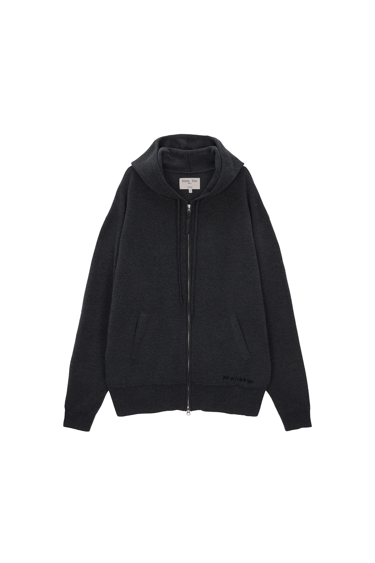 RIBBED KNIT HOODY ZIP UP FOR MEN IN CHARCOAL