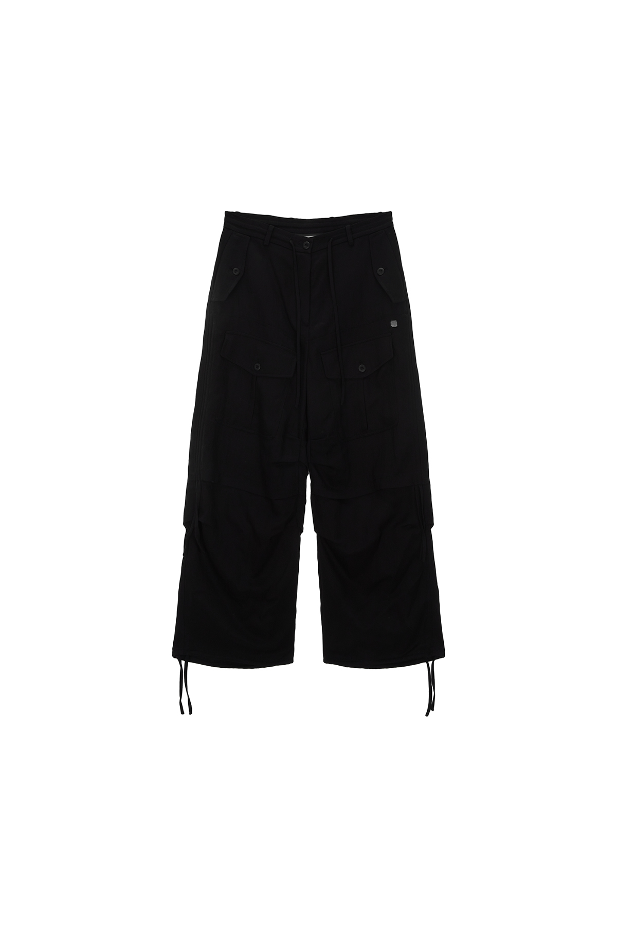 RAYON STRING CARGO PANTS IN BLACK