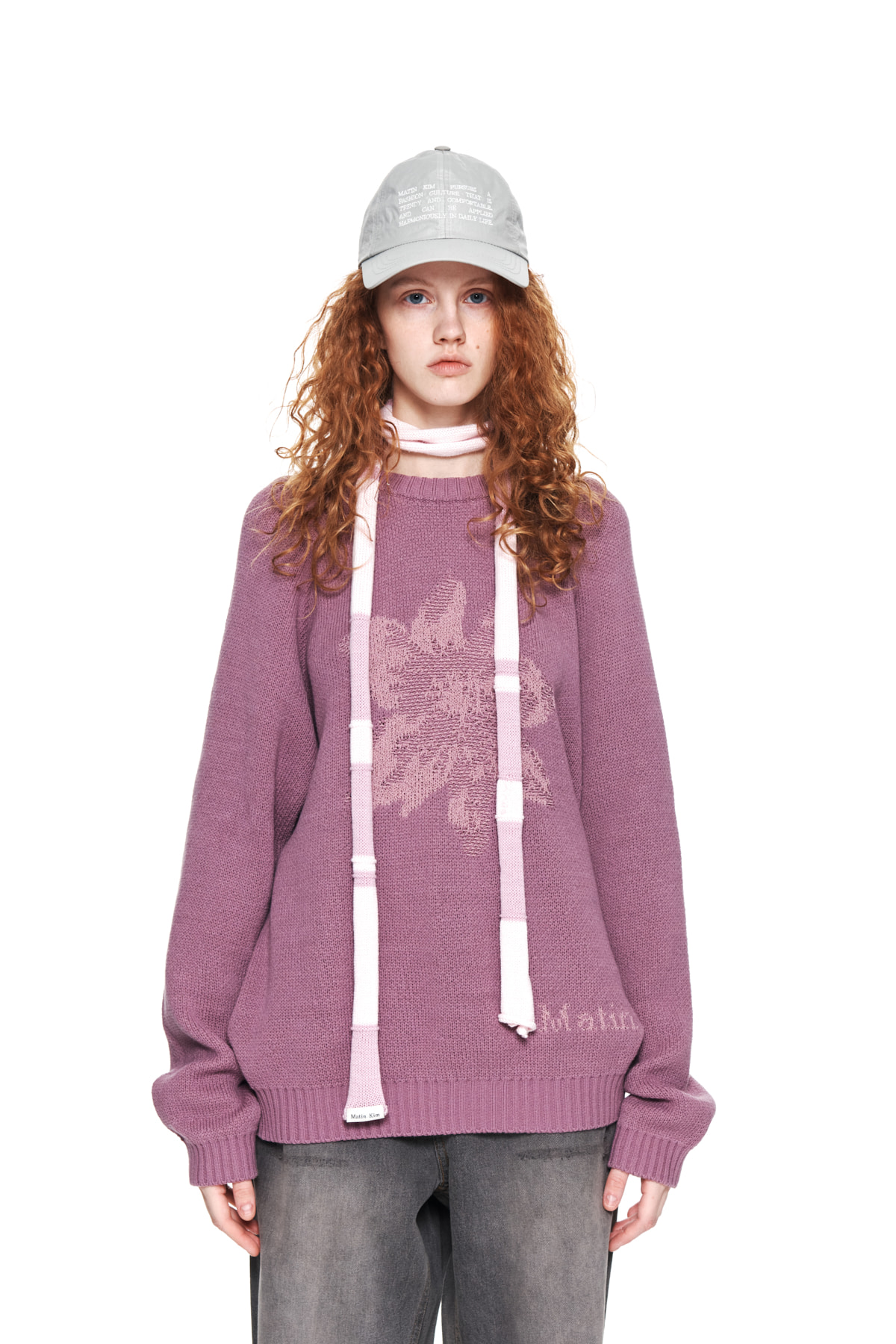FLOWER JACQUARD KNIT PULLOVER IN INDIAN PINK
