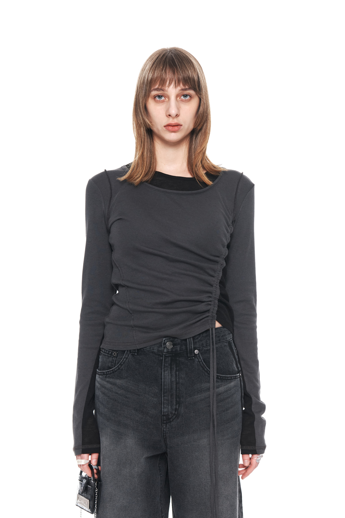 COLOR POINT STRING SLIM TOP IN CHARCOAL