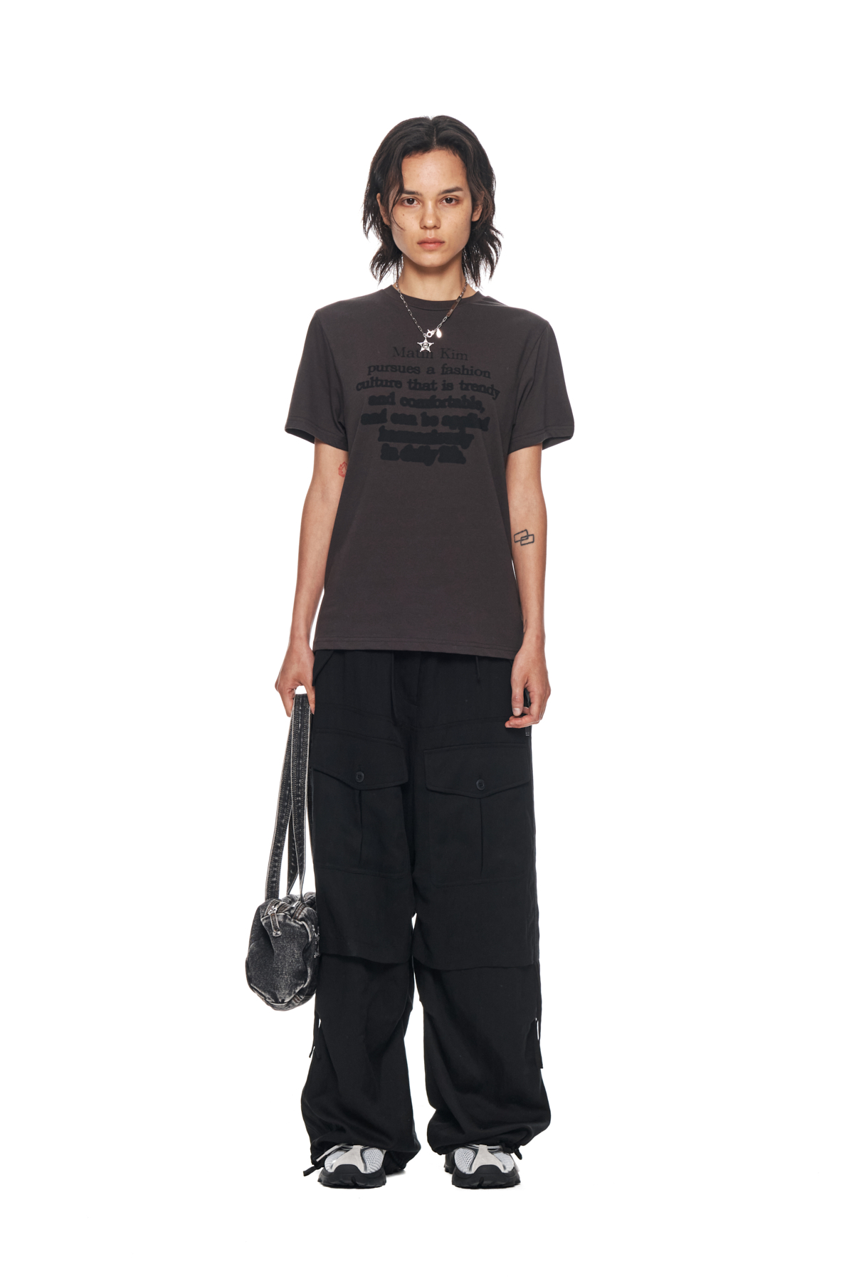 RAYON STRING CARGO PANTS IN BLACK