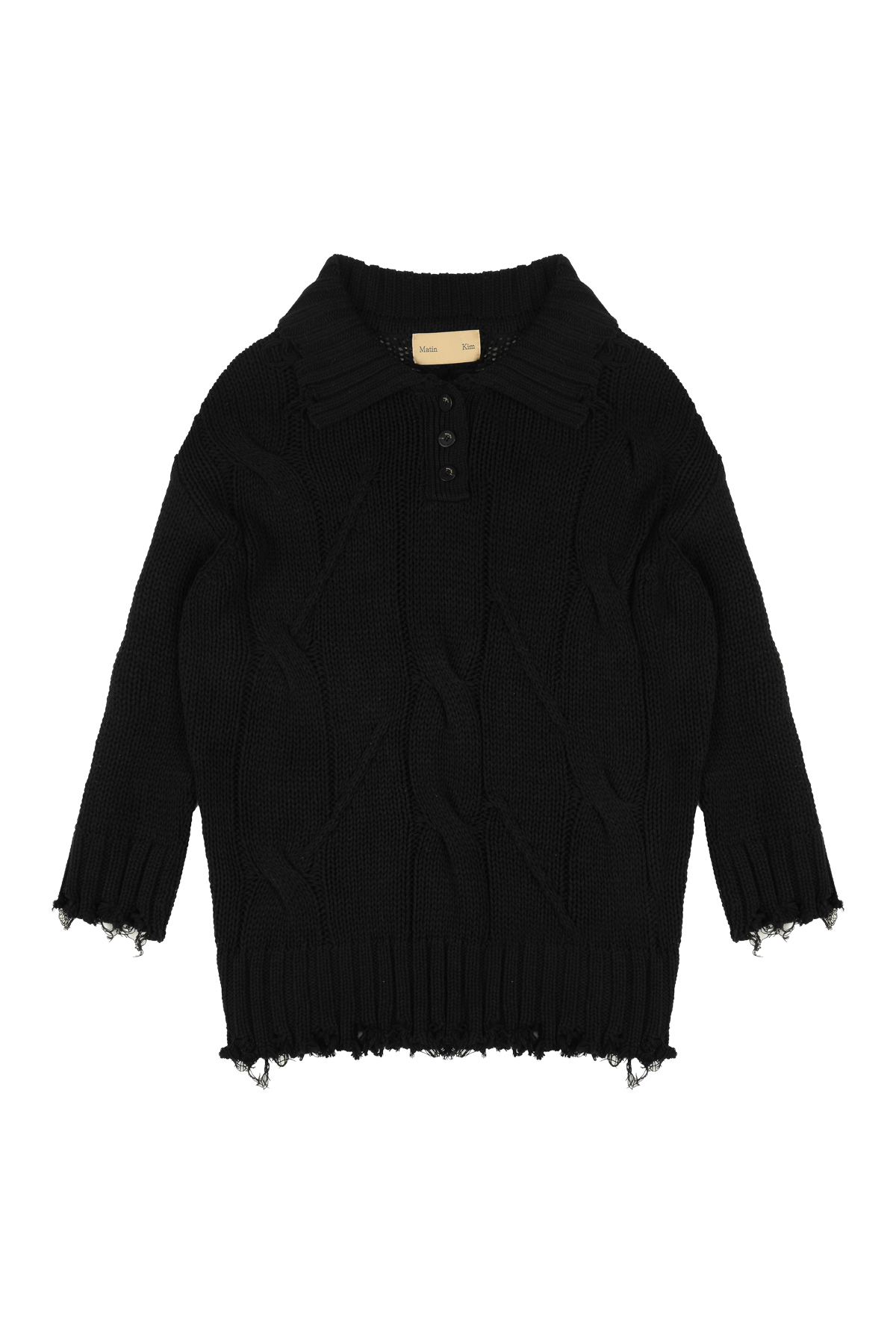 CABLE ROUGH KNIT PULLOVER IN BLACK