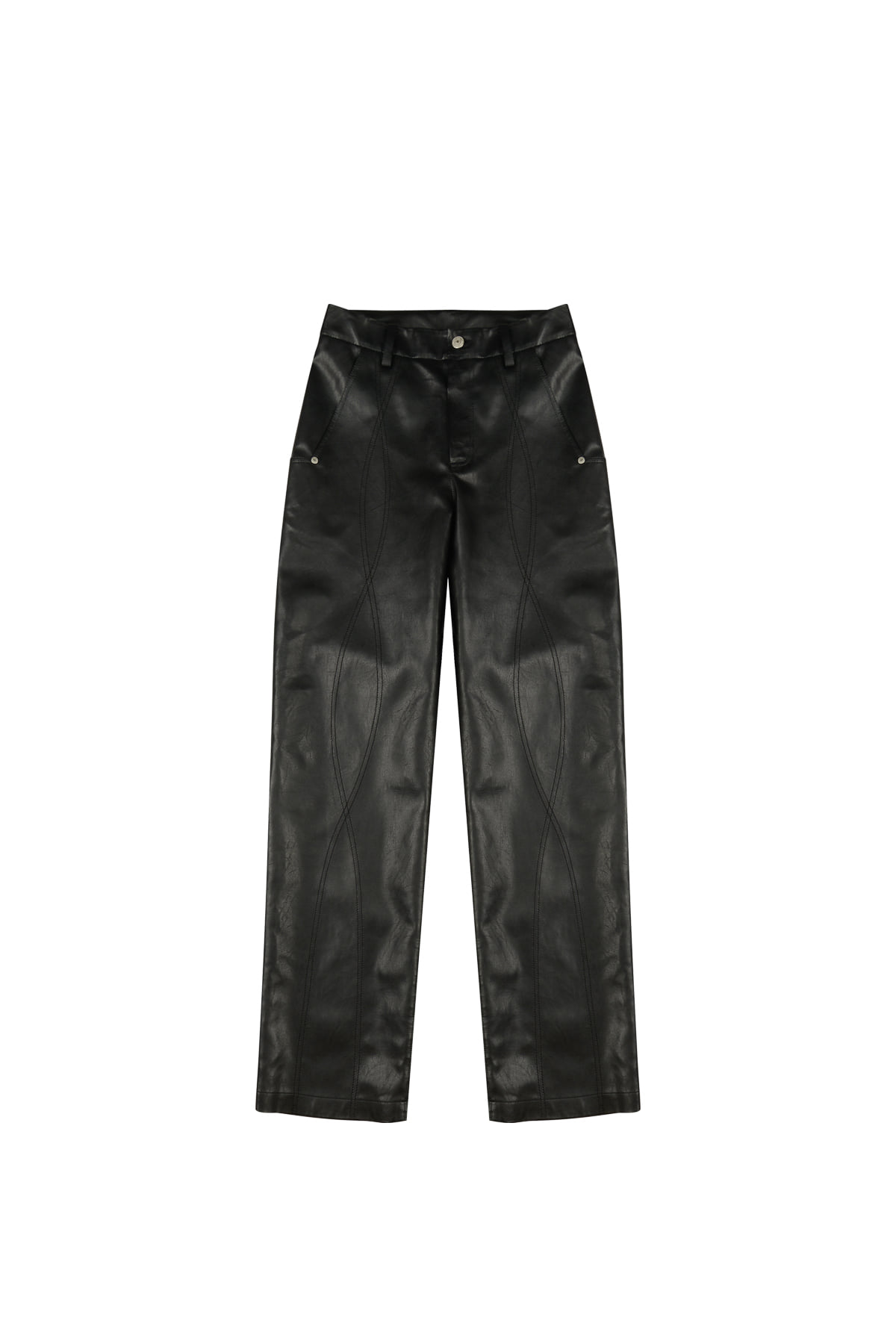 WAVE STITCH LEATHER PANTS IN BLACK