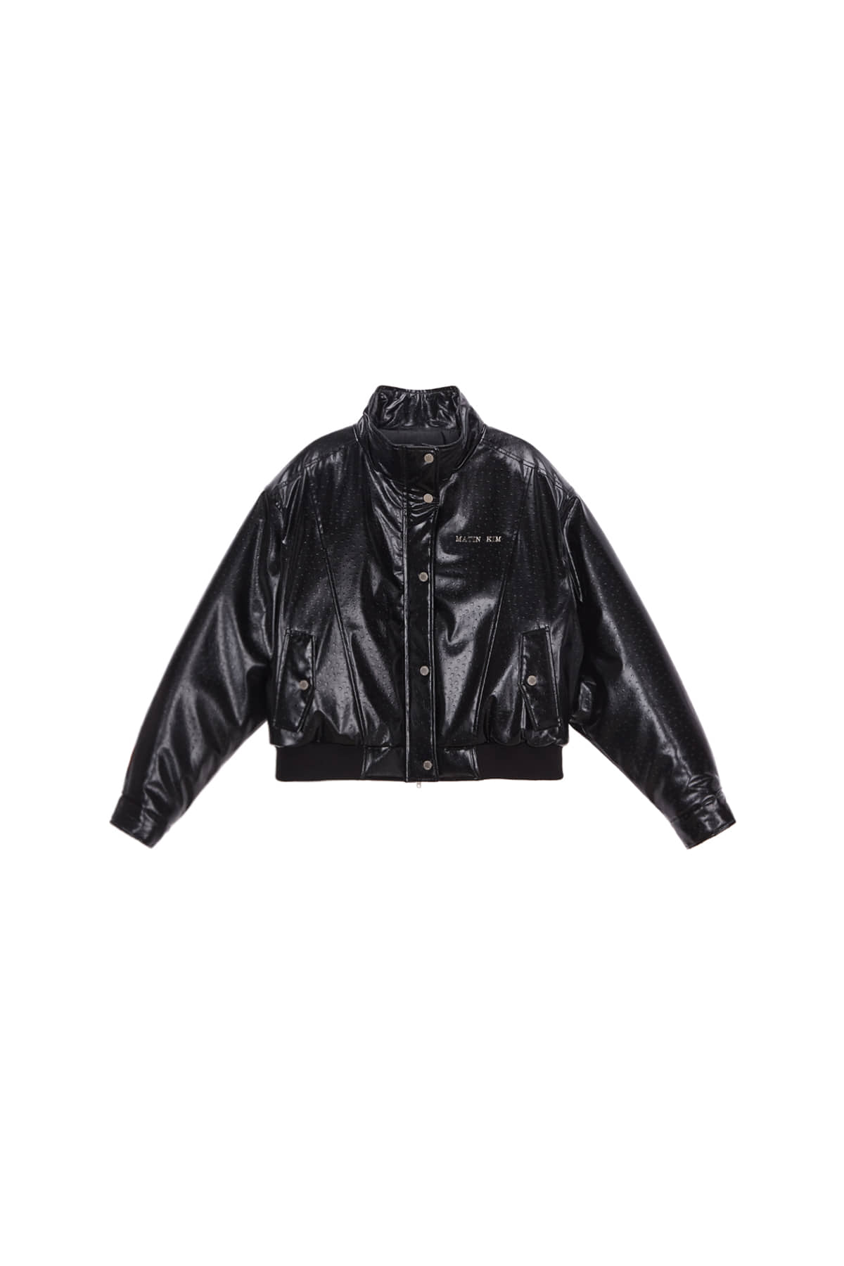 HIGH NECK LEATHER JACKET IN BLACK