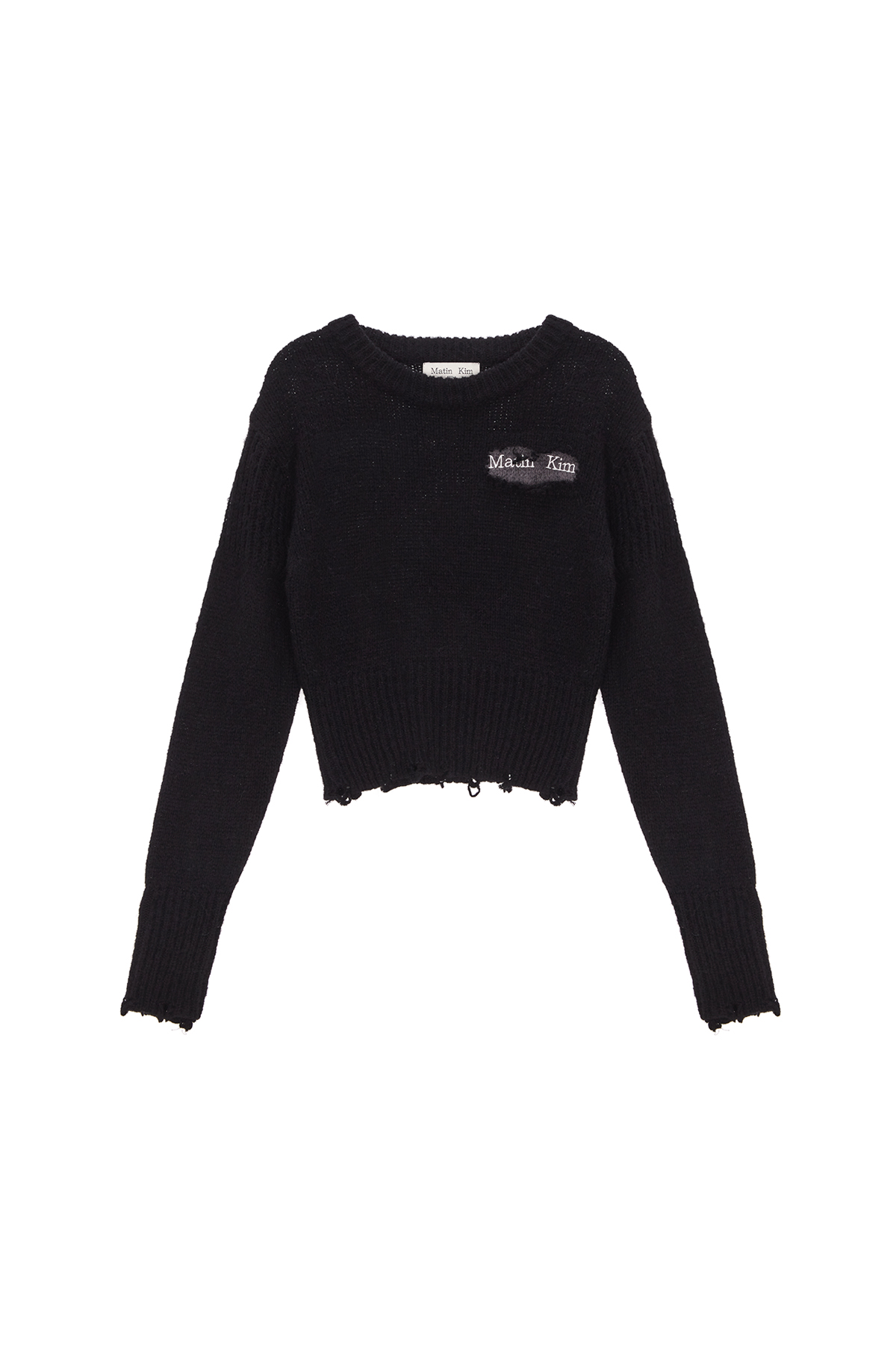 DAMAGE SOLID KNIT PULLOVER IN BLACK