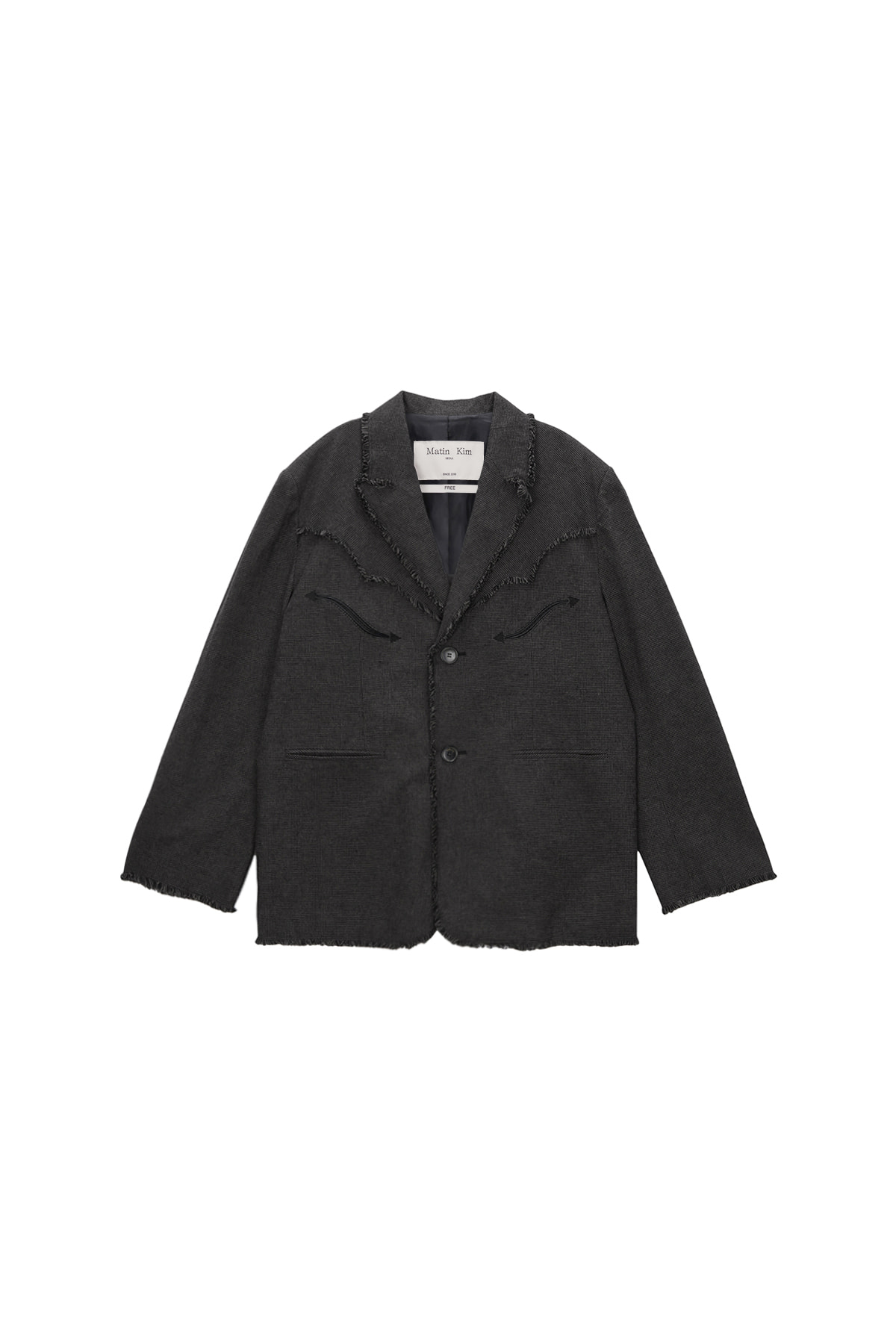 RAW CUT CHECK BLAZER FOR MEN IN CHARCOAL