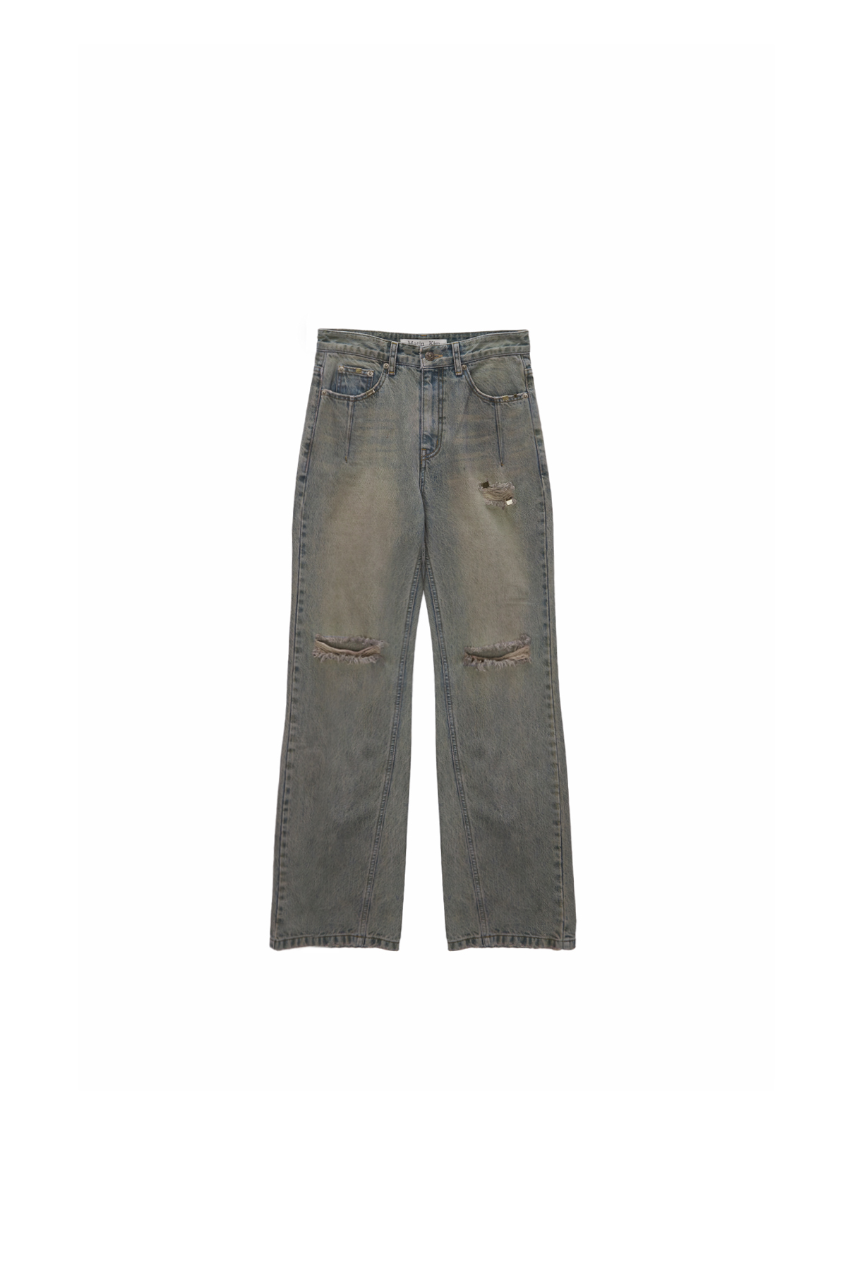 STUD POINT WASHED DENIM PANTS IN BLUE