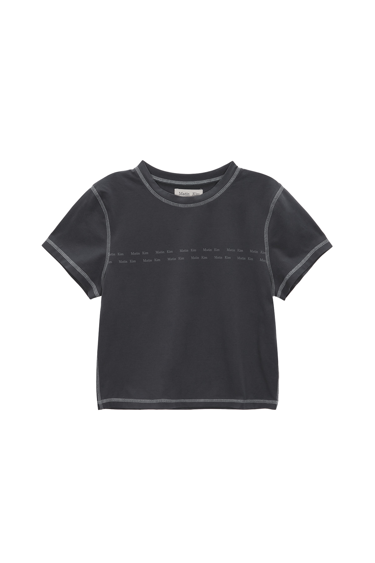 DOUBLE LINE LOGO STITCH CROP TOP IN CHARCOAL
