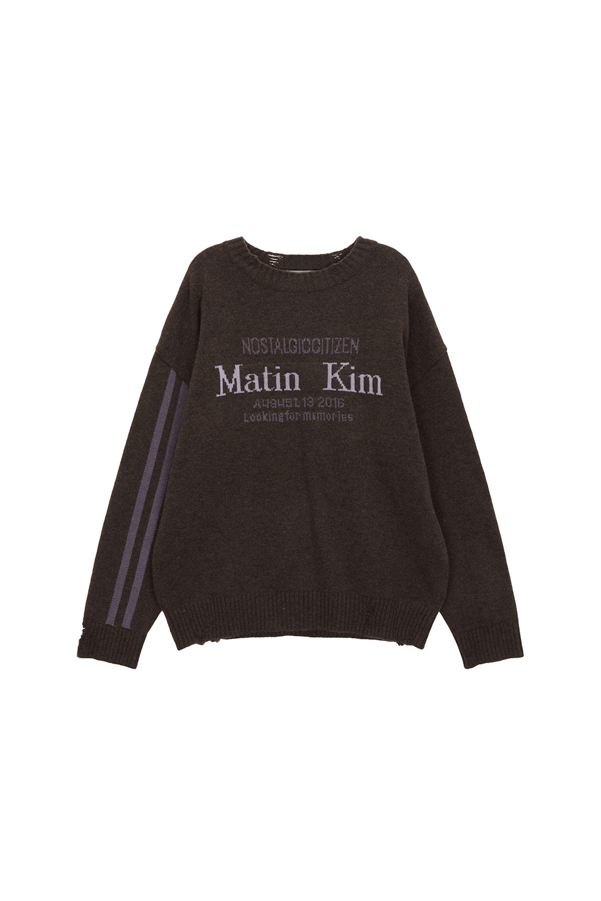 MATIN SLEEVE LINE KNIT PULLOVER IN BROWN
