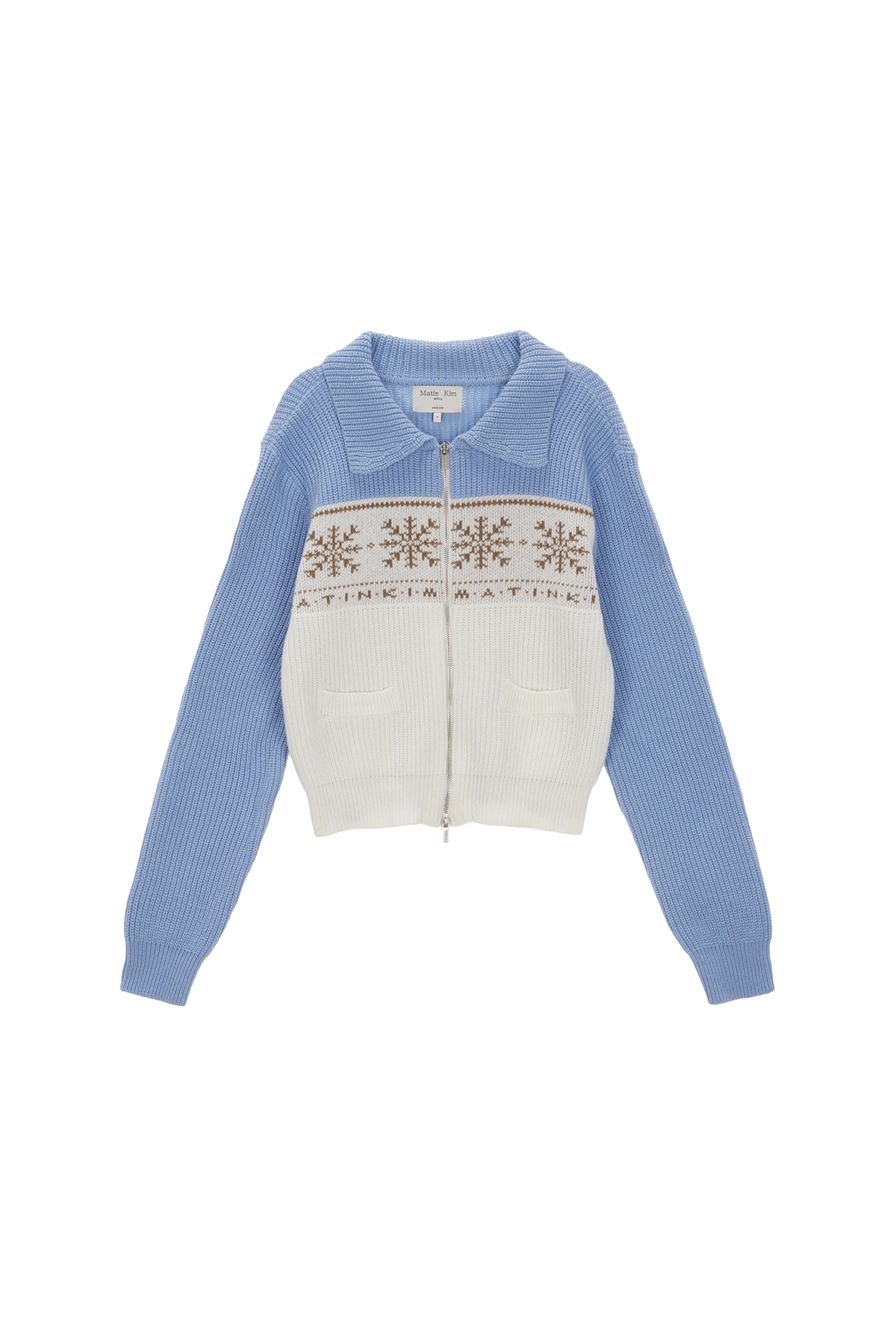 MATIN SNOWFLAKE KNIT ZIP UP IN BLUE