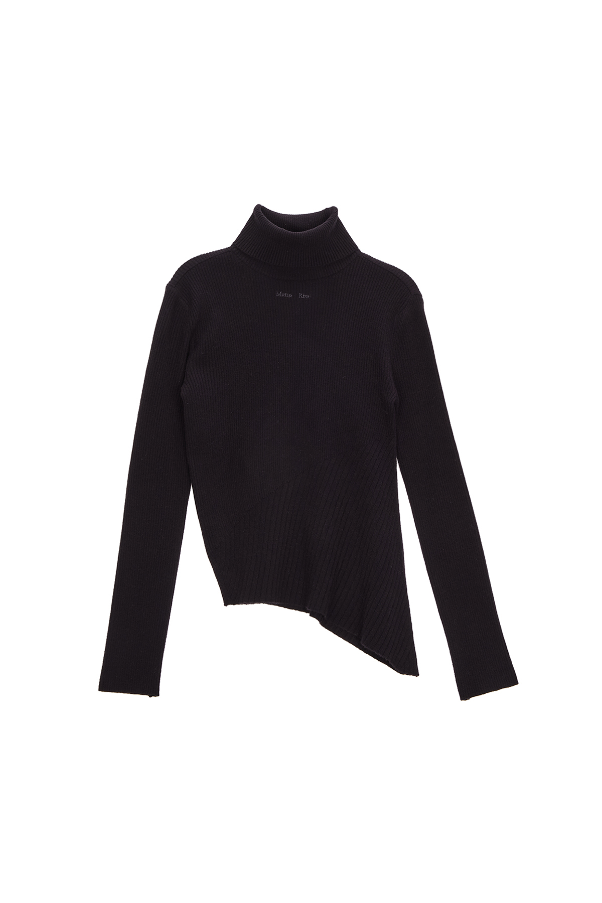 TURTLE NECK UNBALANCE KNIT PULLOVER IN BLACK