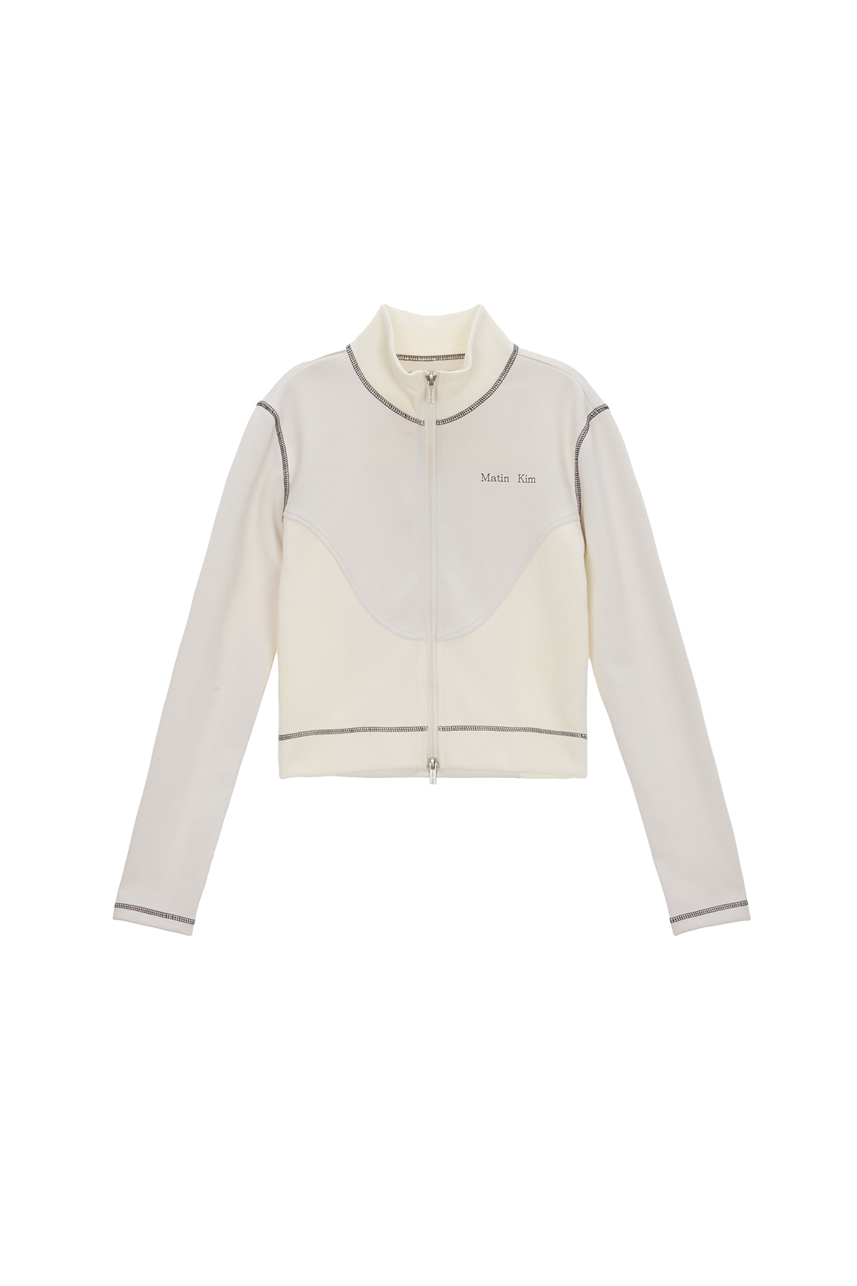 HIGH NECK JERSEY ZIP UP IN IVORY