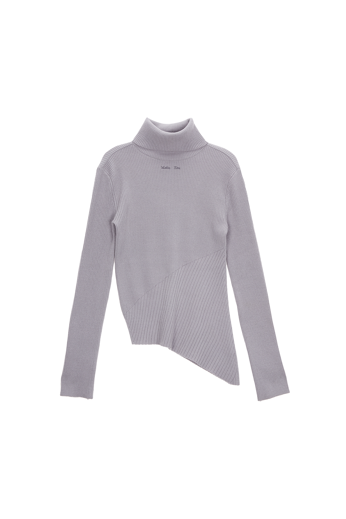 TURTLE NECK UNBALANCE KNIT PULLOVER IN GREY