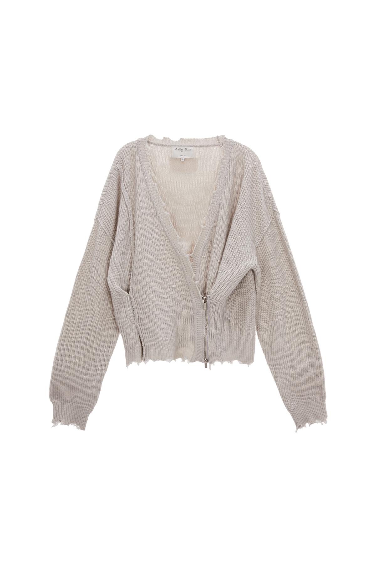 PINCHED TWO WAY KNIT ZIP CARDIGAN IN LIGHT GREY
