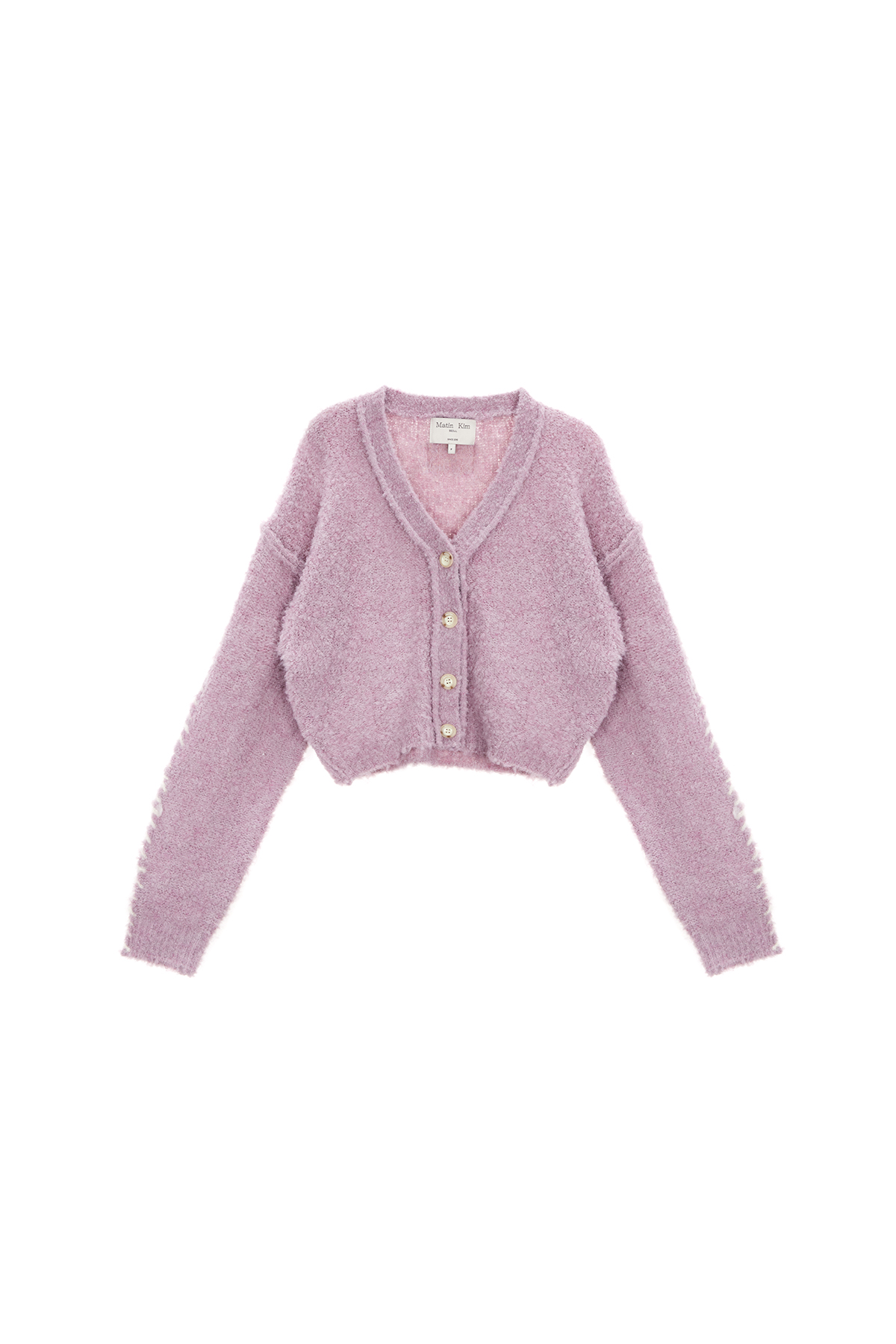 [EXCLUSIVE] SLEEVE STITCH CROP BOUCLE CARDIGAN IN LILAC