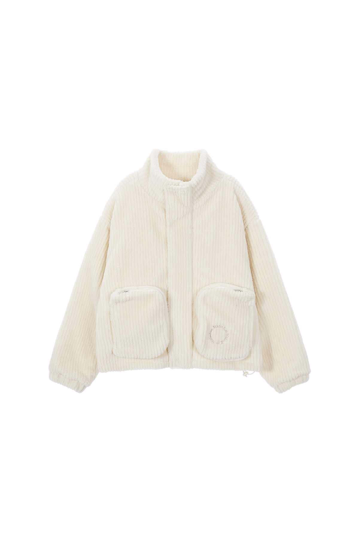 OUT POCKET FUZZY PUFFER JUMPER IN IVORY