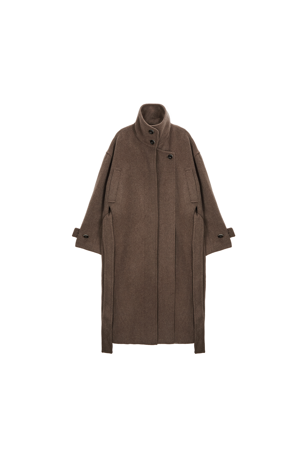 HIGH NECK FLARE COAT IN BROWN