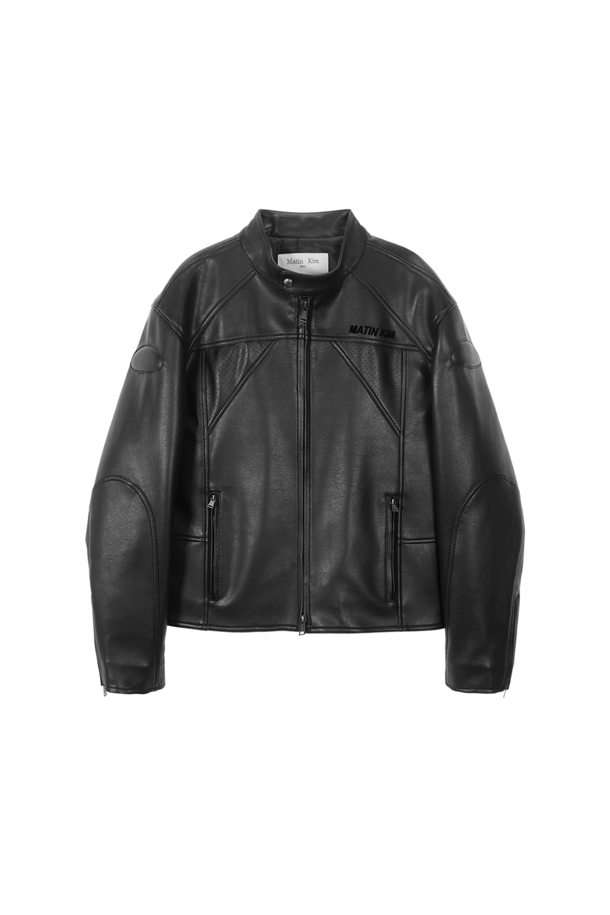 FAUX LEATHER BIKER QUILTING JACKET IN BLACK