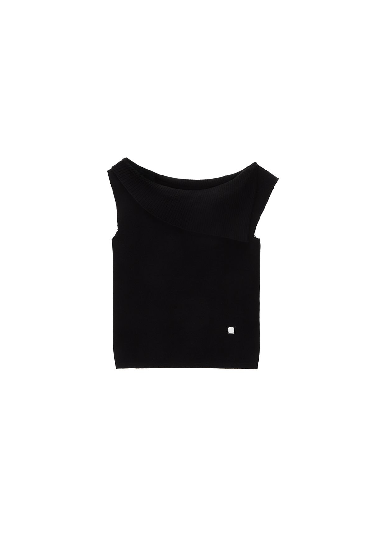 ONE SHOULDER SLEEVELESS KNIT TOP IN BLACK