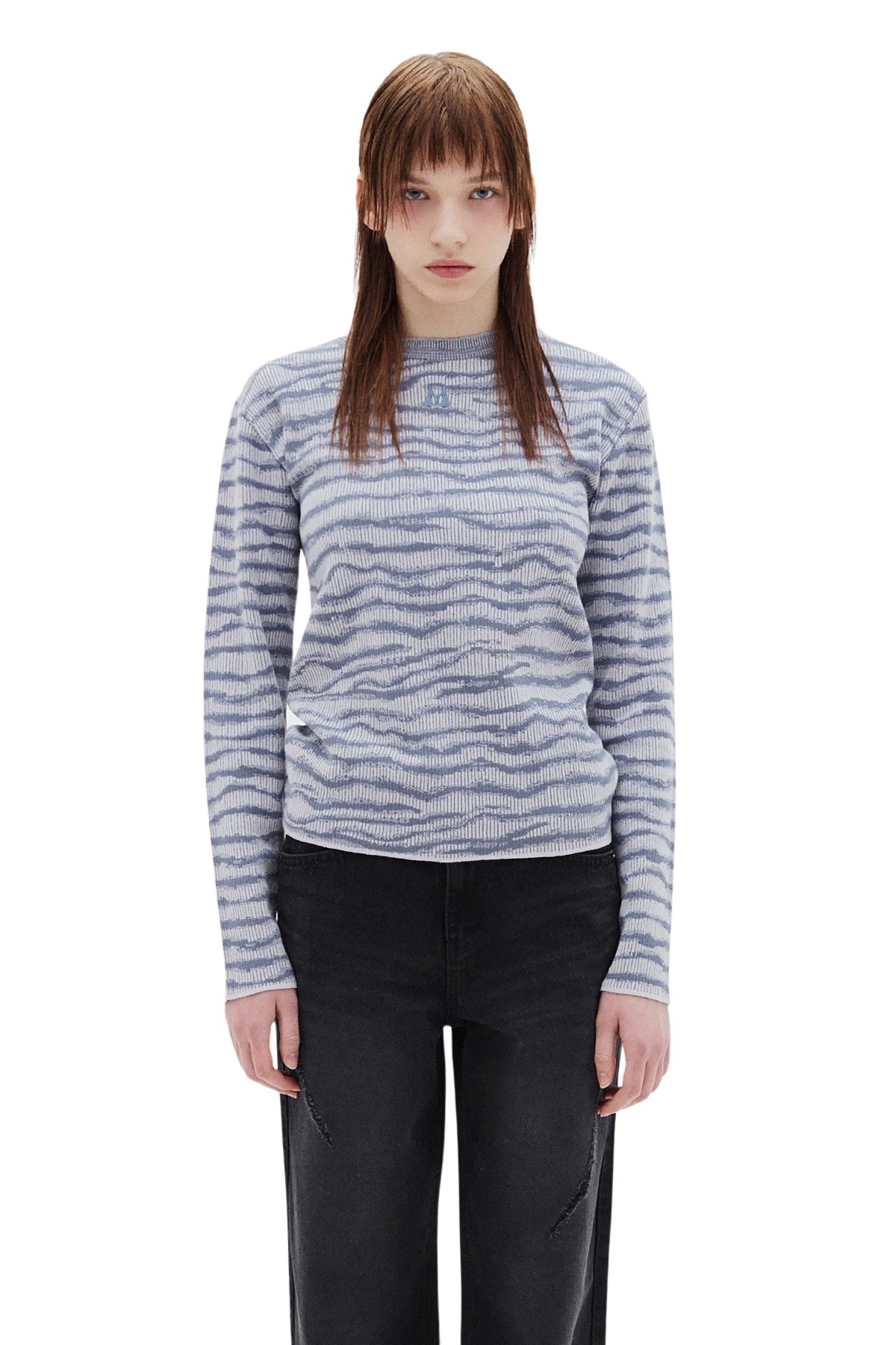 GRADATION WAVE KNIT TOP IN BLUE