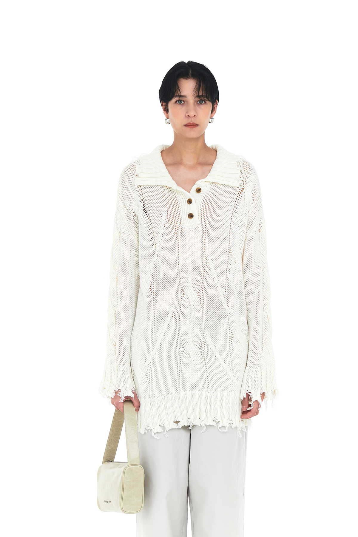 CABLE ROUGH KNIT PULLOVER IN IVORY