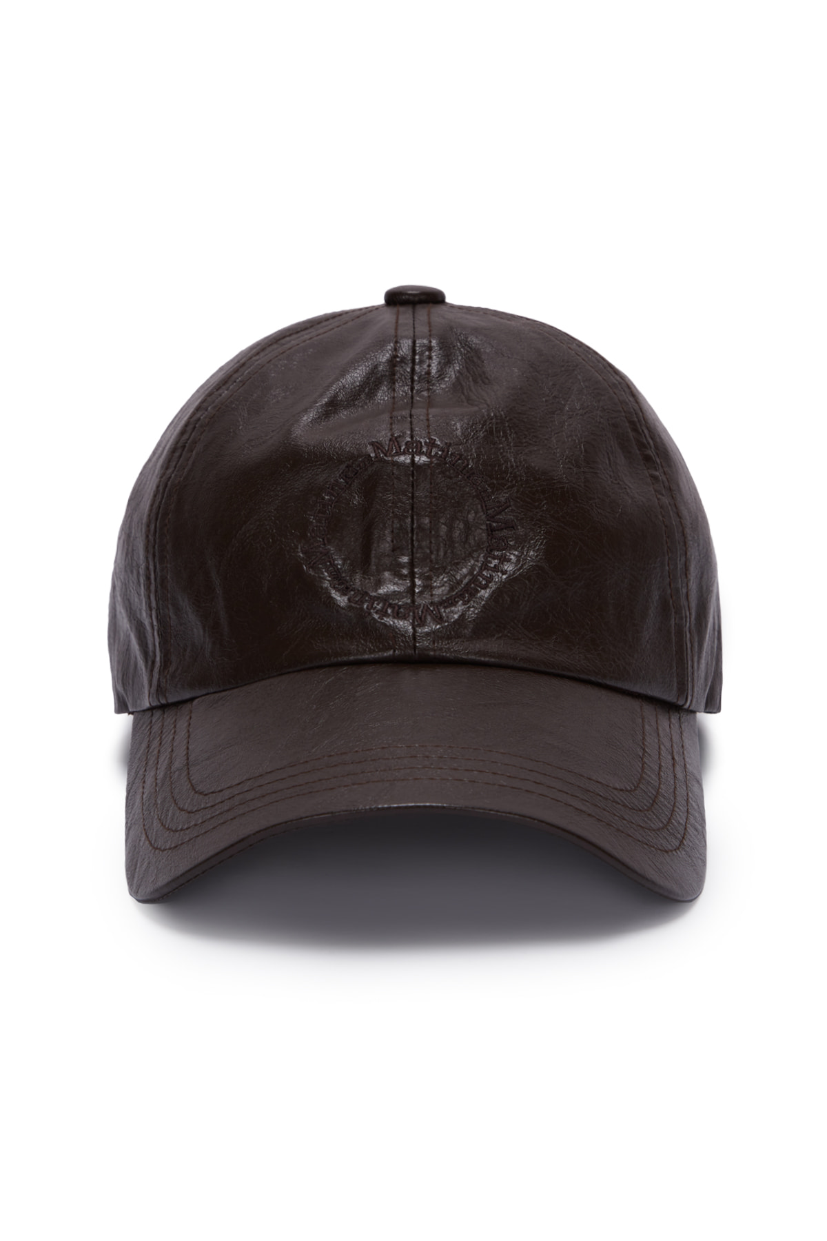 GLOSSY LEATHER BALL CAP IN BROWN