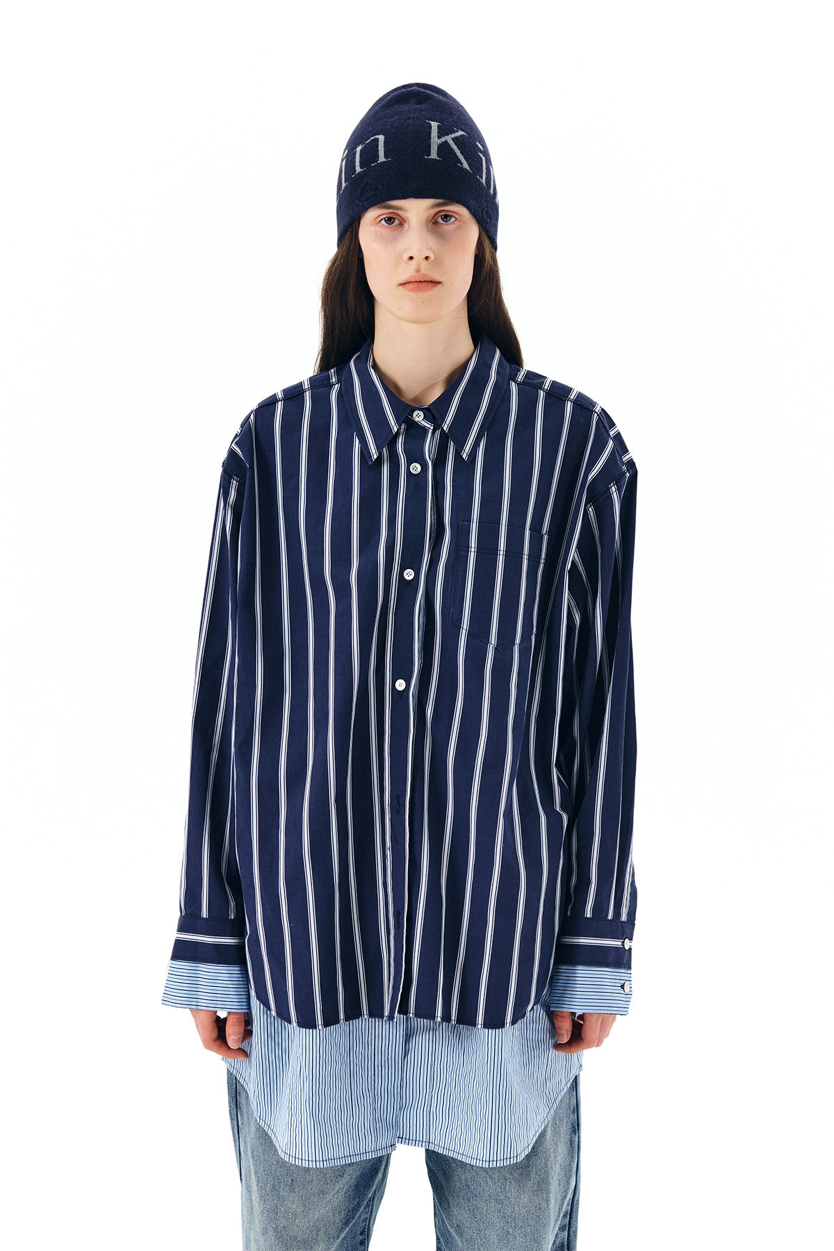 DOUBLE LAYERS STRIPE SHIRT IN NAVY