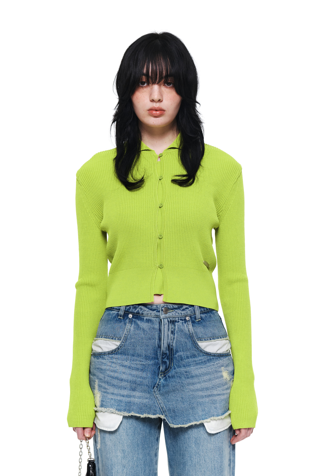 AIRY BUTTON COLLAR CARDIGAN IN LIME