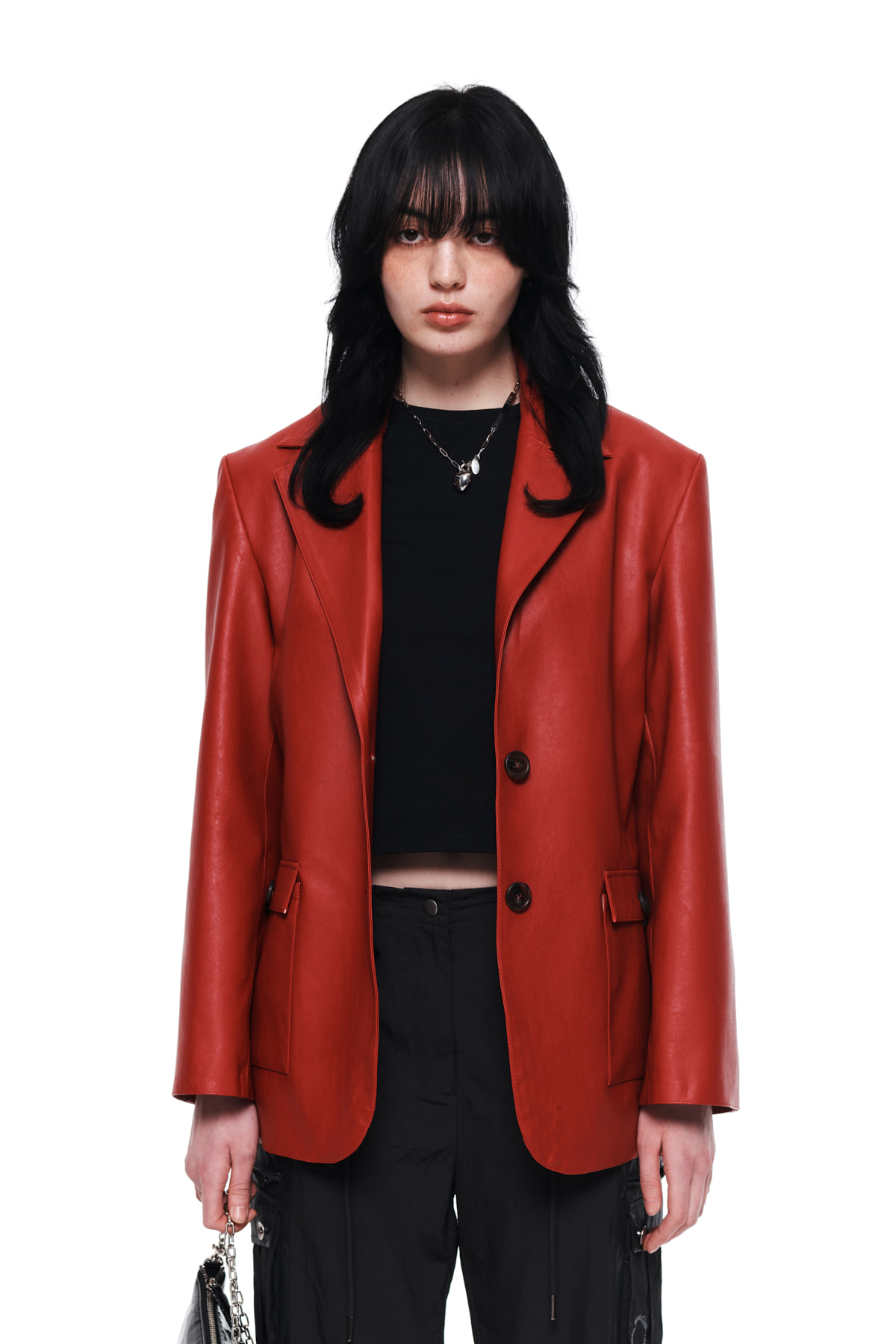 FAUX LEATHER SINGLE JACKET IN RED