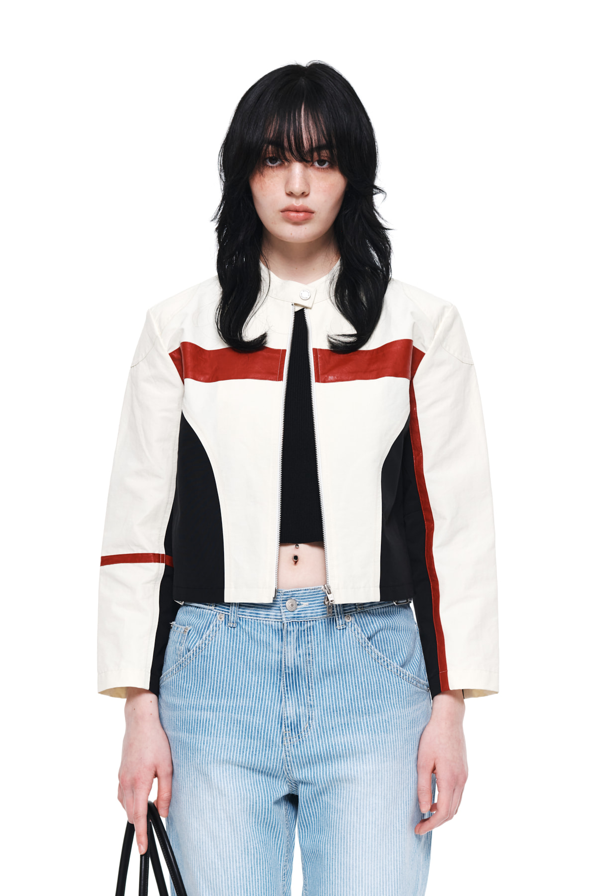 FAUX LEATHER RACING JACKET IN IVORY
