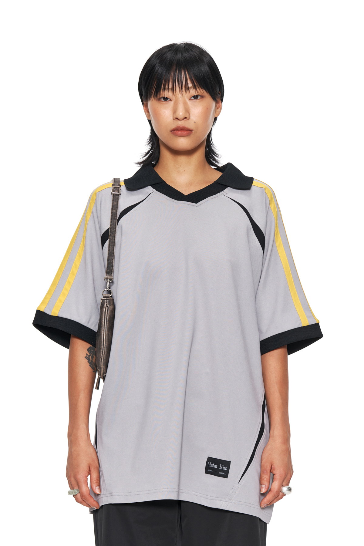 SPORTY TRACK JERSEY TOP IN GREY