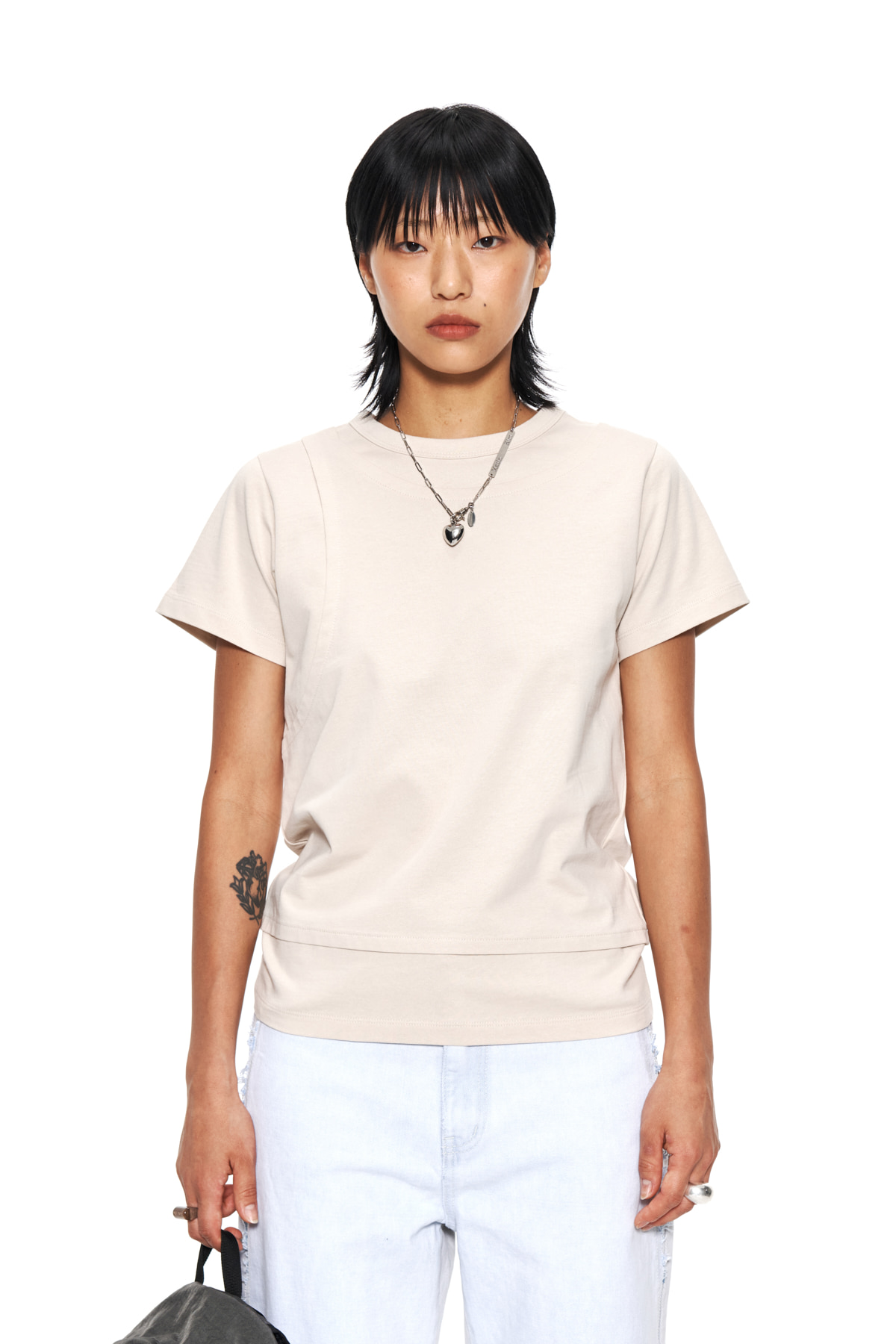 LAYERED DETAIL TOP IN PALE BEIGE