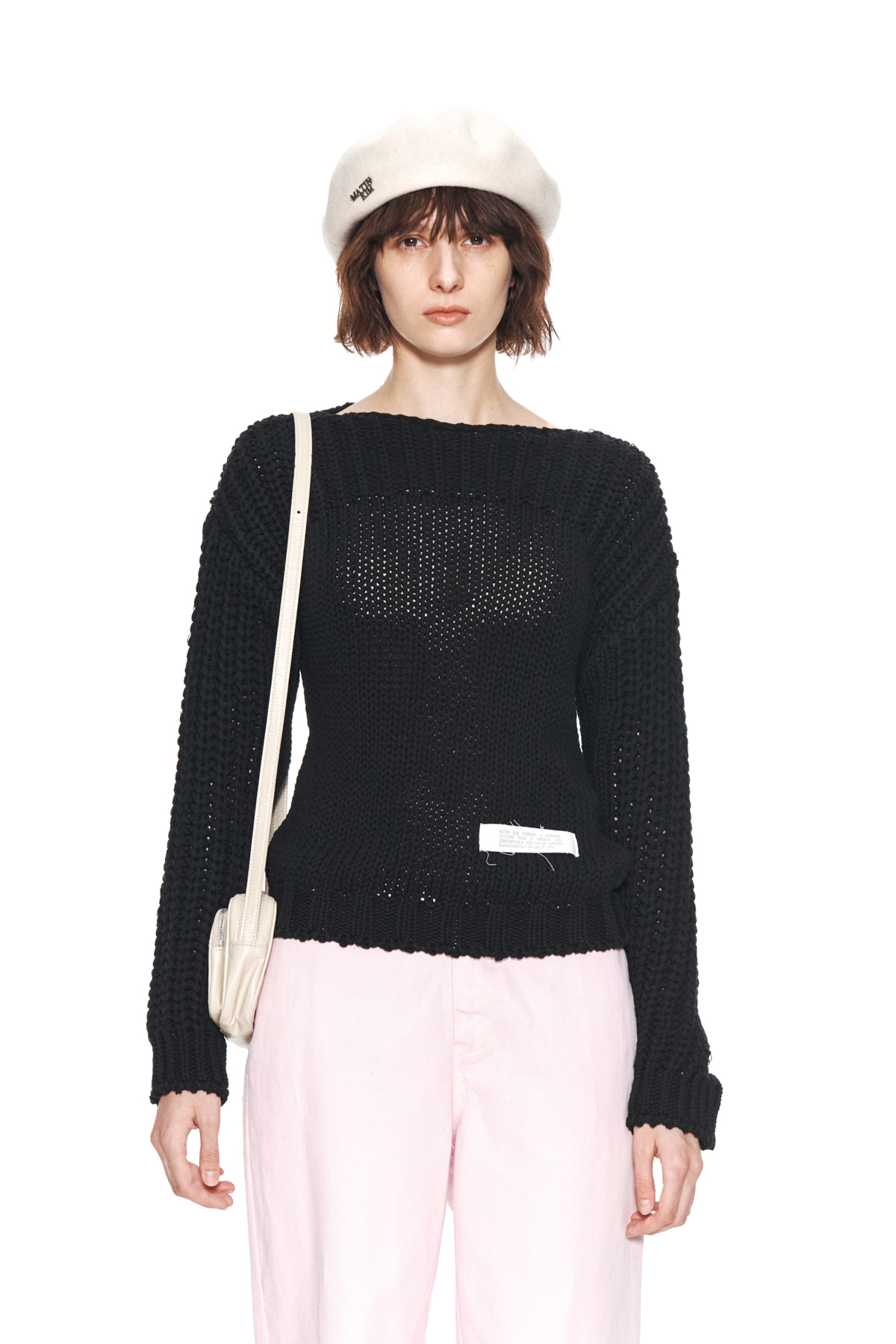 BRAID TEXTURE KNIT PULLOVER IN BLACK