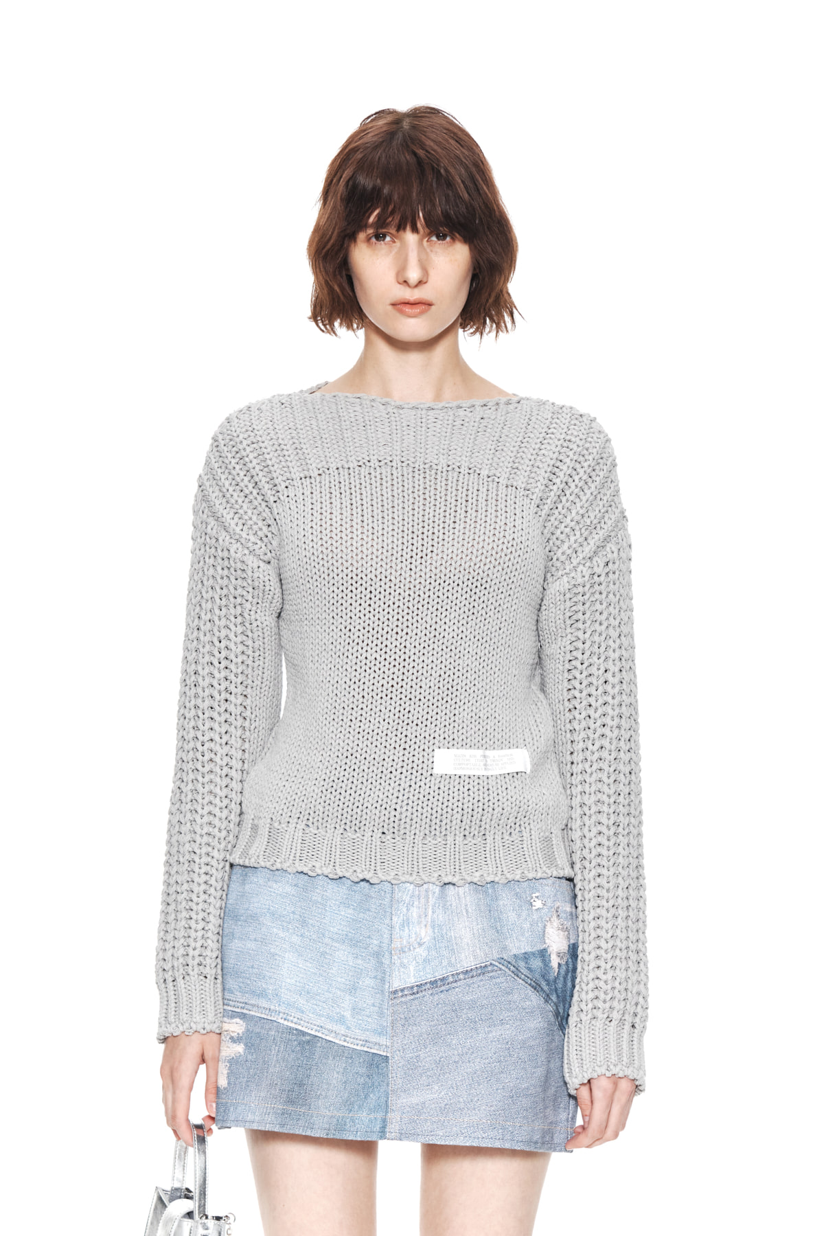 BRAID TEXTURE KNIT PULLOVER IN GREY