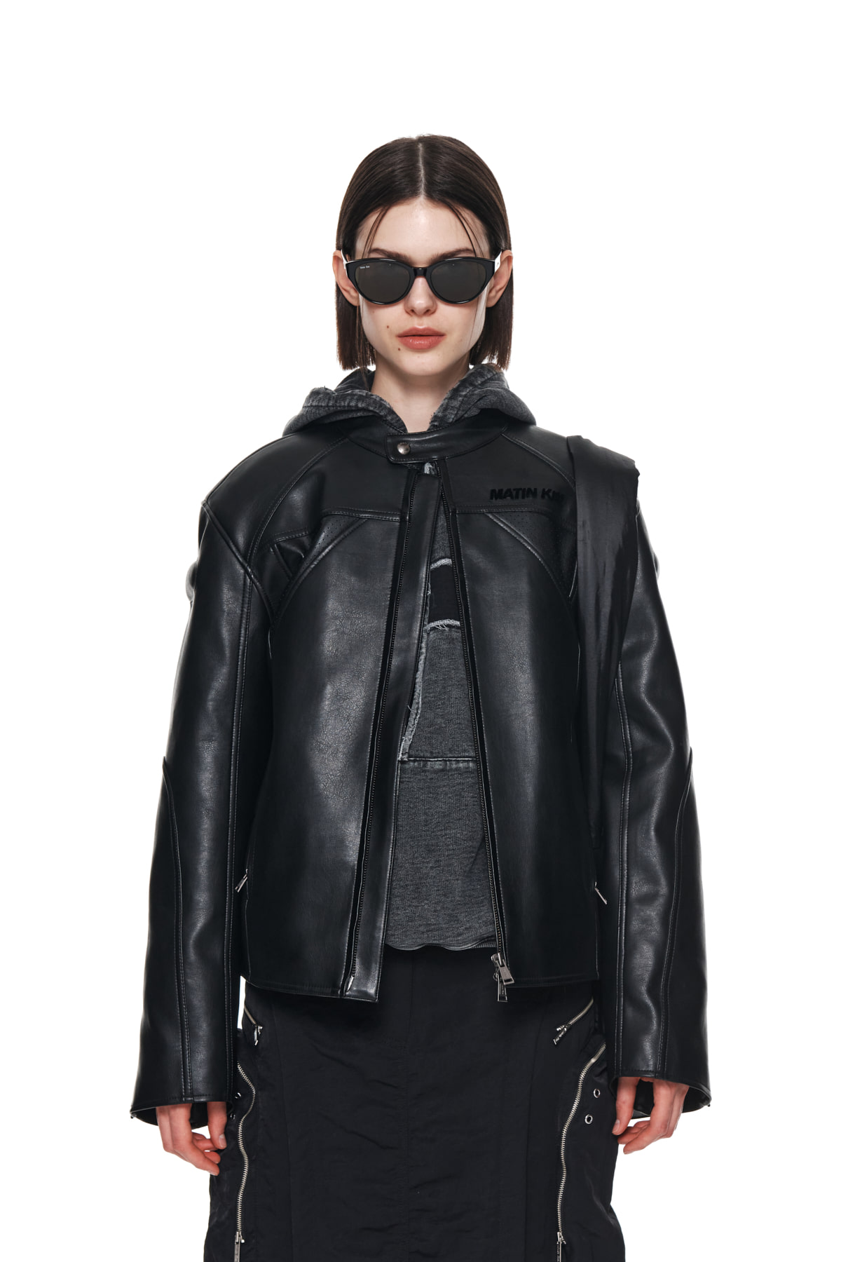FAUX LEATHER BIKER QUILTING JACKET IN BLACK