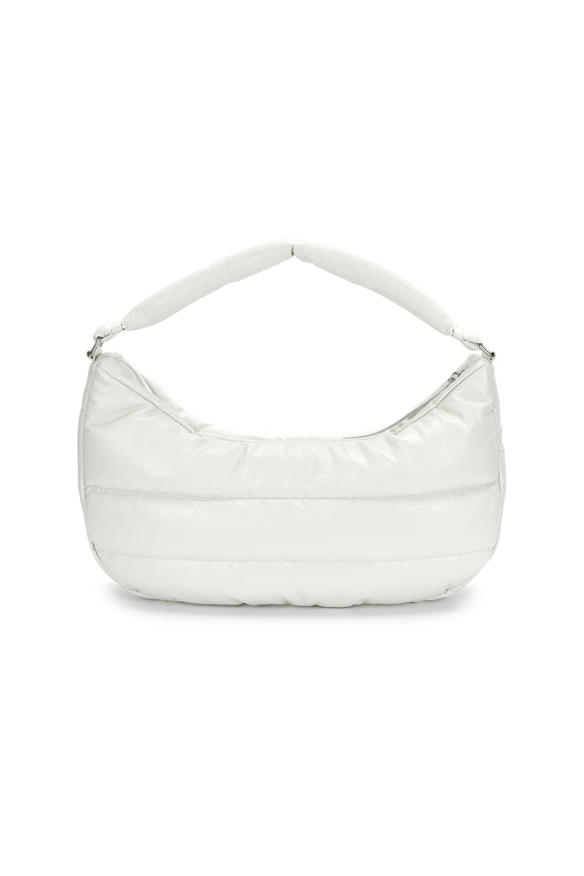 FAUX LEATHER HALF MOON PADDING BAG IN IVORY