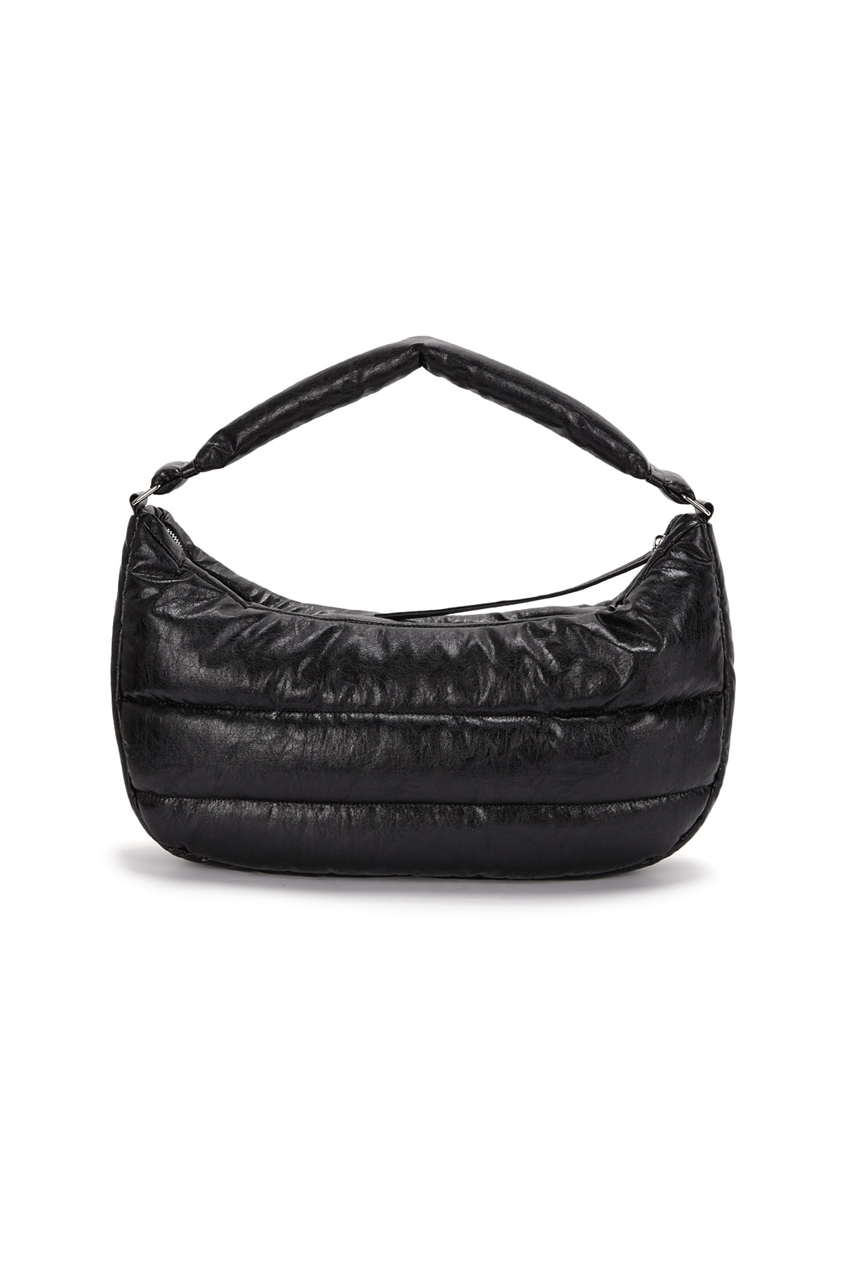 FAUX LEATHER HALF MOON PADDING BAG IN BLACK
