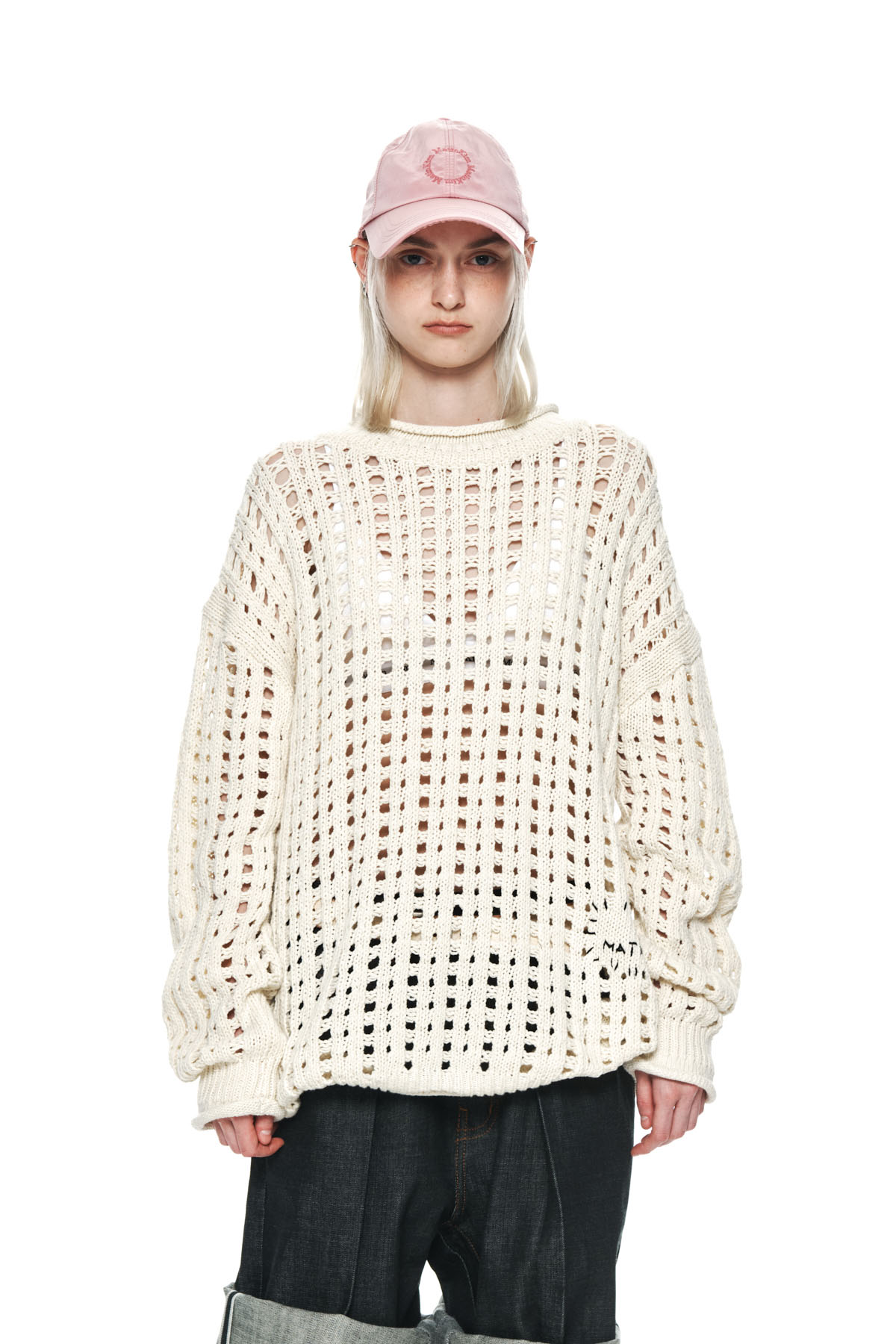HAND KNITTED CROCHET PULLOVER IN IVORY